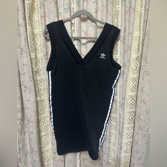 Adidas Original 3-Stripes Slip Shirt Dress Womens XS Black V Neck Sleeveless - Picture 3 of 6